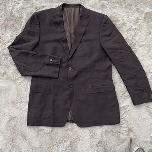 Zegna Men's 54R (US 44R)‎ Brown Pinstripe Blazer Linen Silk Blend Classic Luxury